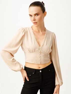 House of Harlow 1960 | Beige Open-back Velvet top Sz M